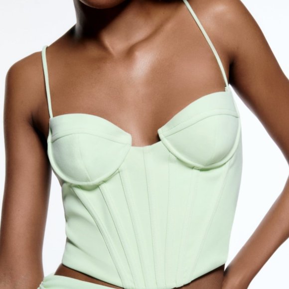 Zara Tops - ZARA MINT FULLY LINED WIRED STRUCTURED CUPS BONED CORSET CROP TOP